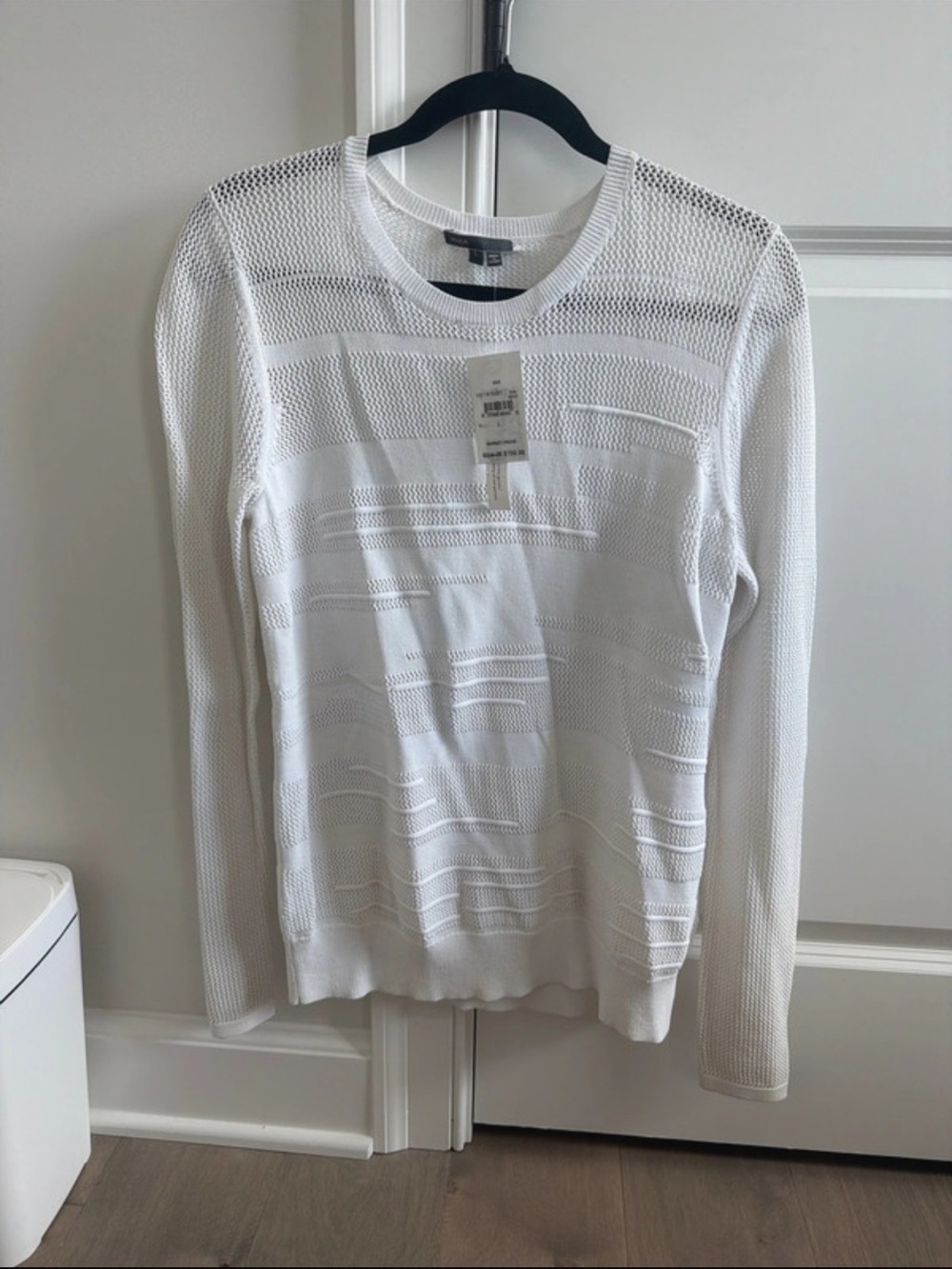 Vince White Open-Weave Crewneck Sweater